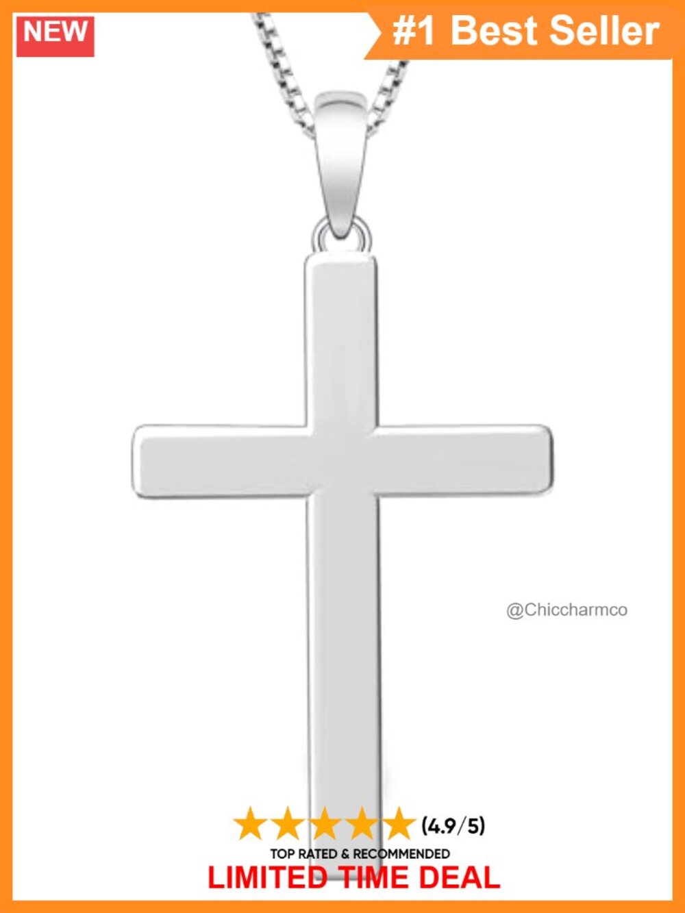 Sterling Silver Cross Pendant Necklace Box Chain 20" Unisex Gift - Picture 1 of 6